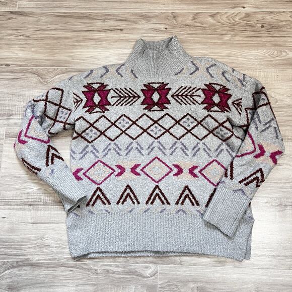 Lou & Grey Mock Neck Fair Isle Tunic Sweater Comfy Cozy Gray Size S - Picture 3 of 7